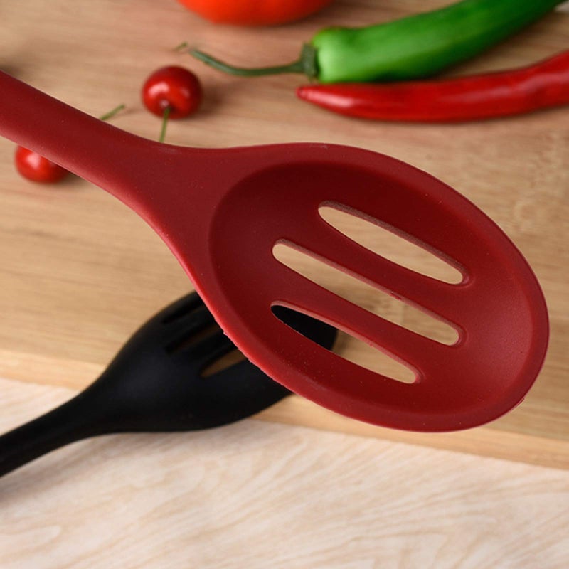 W WBLD Silicone Nonstick Slotted Spoons Set 2,High Heat Resistant, Hygienic Design Cooking Baking Spoons Set for Cooking Stirring, Mixing and Serving,Red and Black with Color Box - Image 4